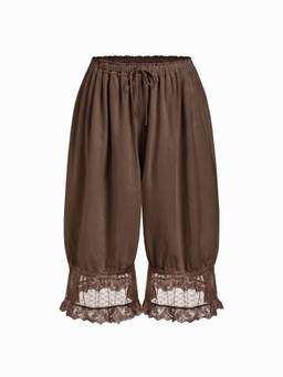 Cider - Lace Patch Women's Drawstring Mid Rise Cropped Pajamas Brown
