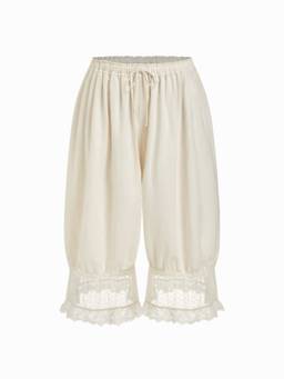 Cider - Lace Patched Women's Mid Rise Drawstring Cropped Pajamas Cream
