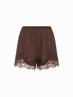 Cider - Satin Lace Women's Mid-Waist Elastic Shorts Coffee