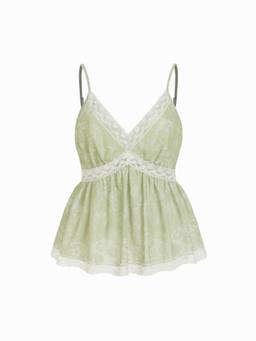 Cider - Floral Women's Lace Panel V-Neck Cami / Tops Green