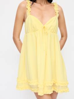 Cider - Chiffon Sweetheart Ruffle Strap Babydoll Yellow