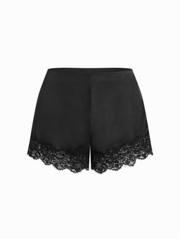 Cider - Satin Women's Mid-Rise Lace Trim Shorts Black