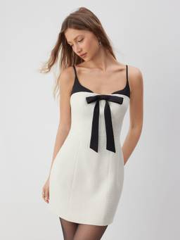 Cider - Sweetheart Women's Bowknot Colorblock Babydoll White
