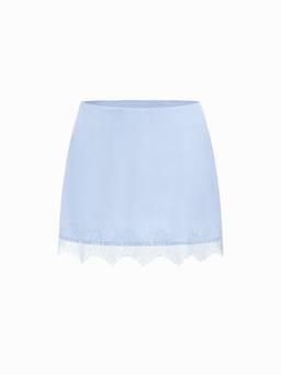 Cider - Satin Women's Low Waist Lace Trim A-Line Shorts Blue
