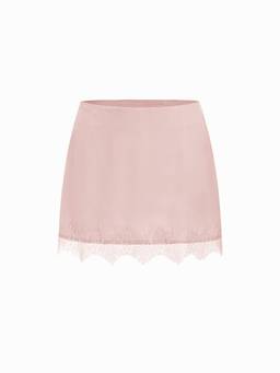 Cider - Satin Women's Low Rise Lace Trim Sleep Shorts Pink