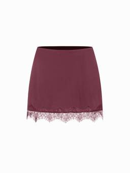 Cider - Satin Women's Low-Waist Lace Trim A-Line Shorts Purple