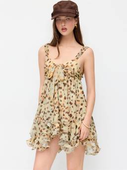 Cider - Chiffon Women's Sweetheart Bow Ruffled Babydoll Light Yellow