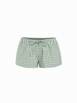 Cider - Cotton-Blend Women's Low Waist Gingham Tie-Up Shorts Green