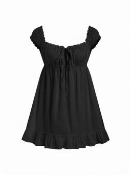 Cider - Cotton-Blend Women Square Neck Puff Sleeve Babydoll Black