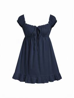 Cider - Cotton Blend Women Square Neck Puff Sleeve Babydoll Navy Blue