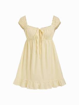 Cider - Cotton Blend Women Square Neck Puff Sleeve Babydoll Light Yellow