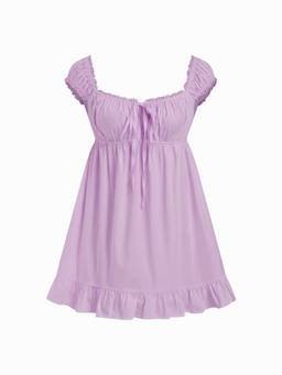 Cider - Cotton Blend Women Square Neck Puff Sleeve Babydoll Purple