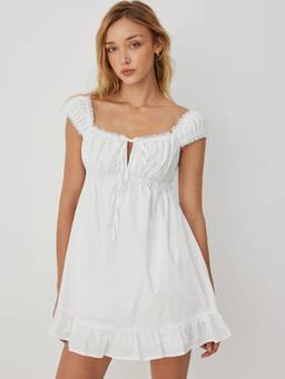 Cider - Cotton Blend Women Square Neck Drawstring Babydoll White