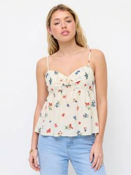 Cider - Fruit Graphic Women's Ruched Sweetheart Babydoll Beige