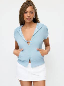 Cider - Cotton Terry Women's Hooded Zip-Through Two Piece Baby Blue