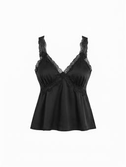 Cider - Satin Women's Lace Trim V-Neck Camis / Tops Black
