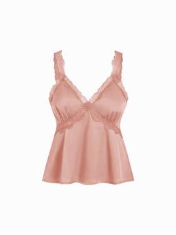 Cider - Satin Women's Lace Trim V-Neck Camis / Tops Pink
