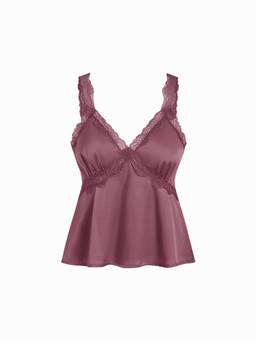 Cider - Satin Women's Lace Trim V-Neck Camisole Top Purple