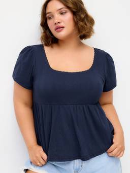 Cider - Cotton Blend Women's Lace Trim Square Neck Babydoll Navy Blue