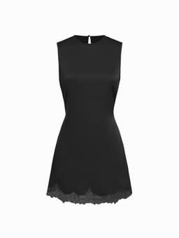 Cider - Satin Women's Sleeveless Scallop Lace Trim Nightdress Black