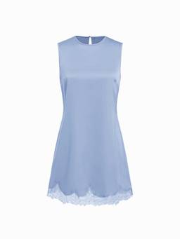 Cider - Satin Women's Sleeveless Scallop Lace Mini Nightdress Light Blue