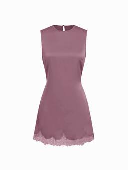 Cider - Satin Women's Sleeveless Scallop Lace Trim Nightdress Purple