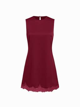 Cider - Satin Women's Sleeveless Scallop Lace Trim Nightdress Wine