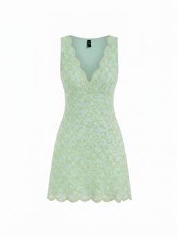 Cider - Flocking Lace Women V-Neck A-Line Nightdress Pale Green