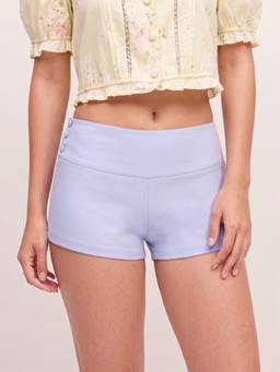 Cider - Satin Women's Low Waist Button Detail Micro Shorts Blue