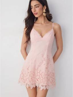 Cider - Jacquard Floral Women's Lace Panel Sweetheart Babydoll Pink