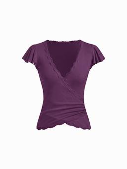 Cider - Lace Trim Women Ruched Drawstring Camis / Tops Purple