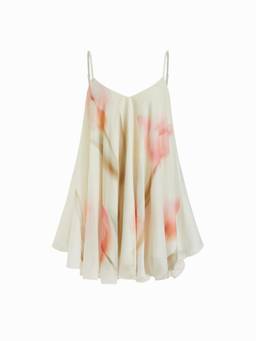 Cider - Tie-Back Bow Women's Floral Chiffon Babydoll Pure White