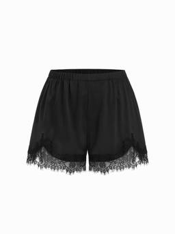 Cider - Satin Women's Mid-Rise Lace Trim Shorts Charcoal