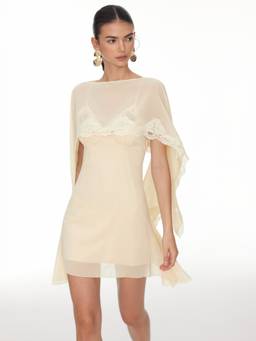 Cider - Chiffon Lace Panel Women's Floral Cami Babydoll Set Cream