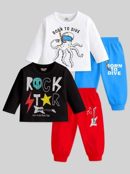 Kuchipoo - Baby Boy Multi-Color Printed Regular Fit Cotton Co-Ord (Pack of 4)
