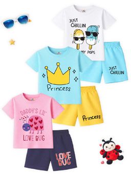 Kuchipoo - Girls Cotton T-Shirts and Shorts (Kuc-Bsut-134) (Set of 6)