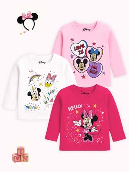 Kuchipoo - Girls Multi-Color Full Sleeves Regular Fit Cotton T-Shirts (Pack of 3)