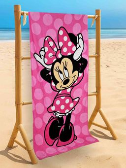 Yellow Bee - Pink Cotton Printed Bath Towel