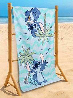 Yellow Bee - Blue Cotton Printed Bath Towel
