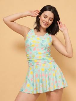 Cukoo - Padded Green Printed Swimsuit