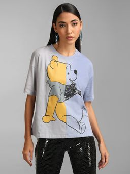 Kazo - Blue Winnie The Pooh Disney Printed Color Block T-shirt