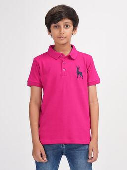 ZION - Boys Pique Polo T-Shirt with Deer Embroidery Pink