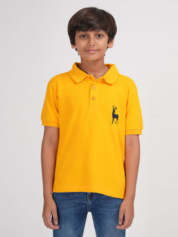 ZION - Boys Pique Polo T-Shirt with Deer Embroidery Yellow