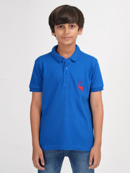 ZION - Boys Pique Polo T-Shirt with Deer Embroidery Indigo