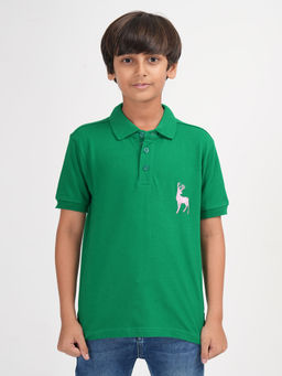 ZION - Boys Pique Polo T-Shirt with Deer Embroidery Green