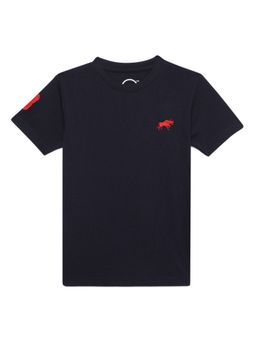 ZION - Boys Crew Neck T-Shirt with Bull and Numeric Embroidery Navy Blue