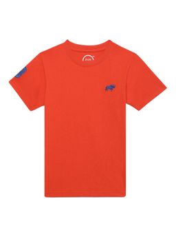 ZION - Boys Crew Neck T-Shirt with Bull and Numeric Embroidery Orange