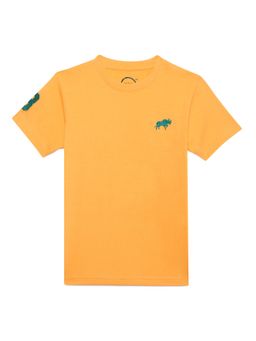 ZION - Boys Crew Neck T-Shirt with Bull and Numeric Embroidery Yellow
