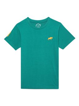 ZION - Boys Crew Neck T-Shirt with Bull and Numeric Embroidery Green