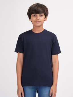ZION - Boys Solid Crew Neck T-Shirt Navy Blue